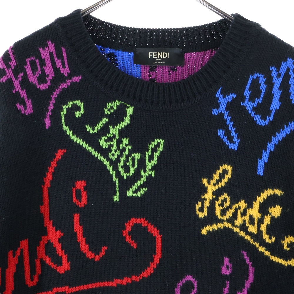 FENDI(フェンディ) 21AW ×Noel Fielding ノエルフィールディング グラフィック総柄 ニットセーター ブラック FZY463 AH3E
