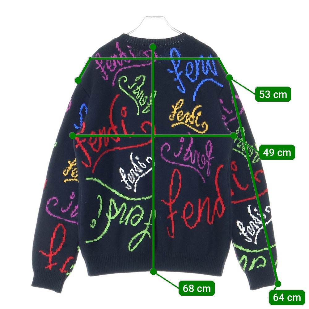 FENDI(フェンディ) 21AW ×Noel Fielding ノエルフィールディング グラフィック総柄 ニットセーター ブラック FZY463 AH3E