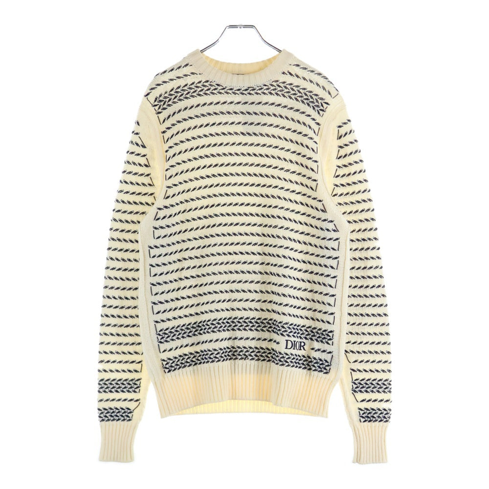 DIOR(ディオール) ロゴ刺繍 ストライプ刺繍 クルーネック ニットセーター ホワイト 183M630AT245