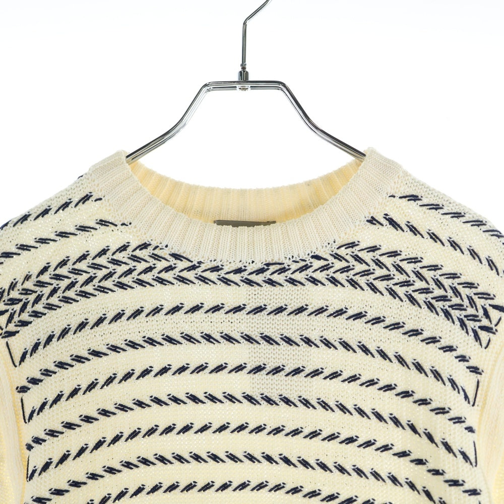 DIOR(ディオール) ロゴ刺繍 ストライプ刺繍 クルーネック ニットセーター ホワイト 183M630AT245