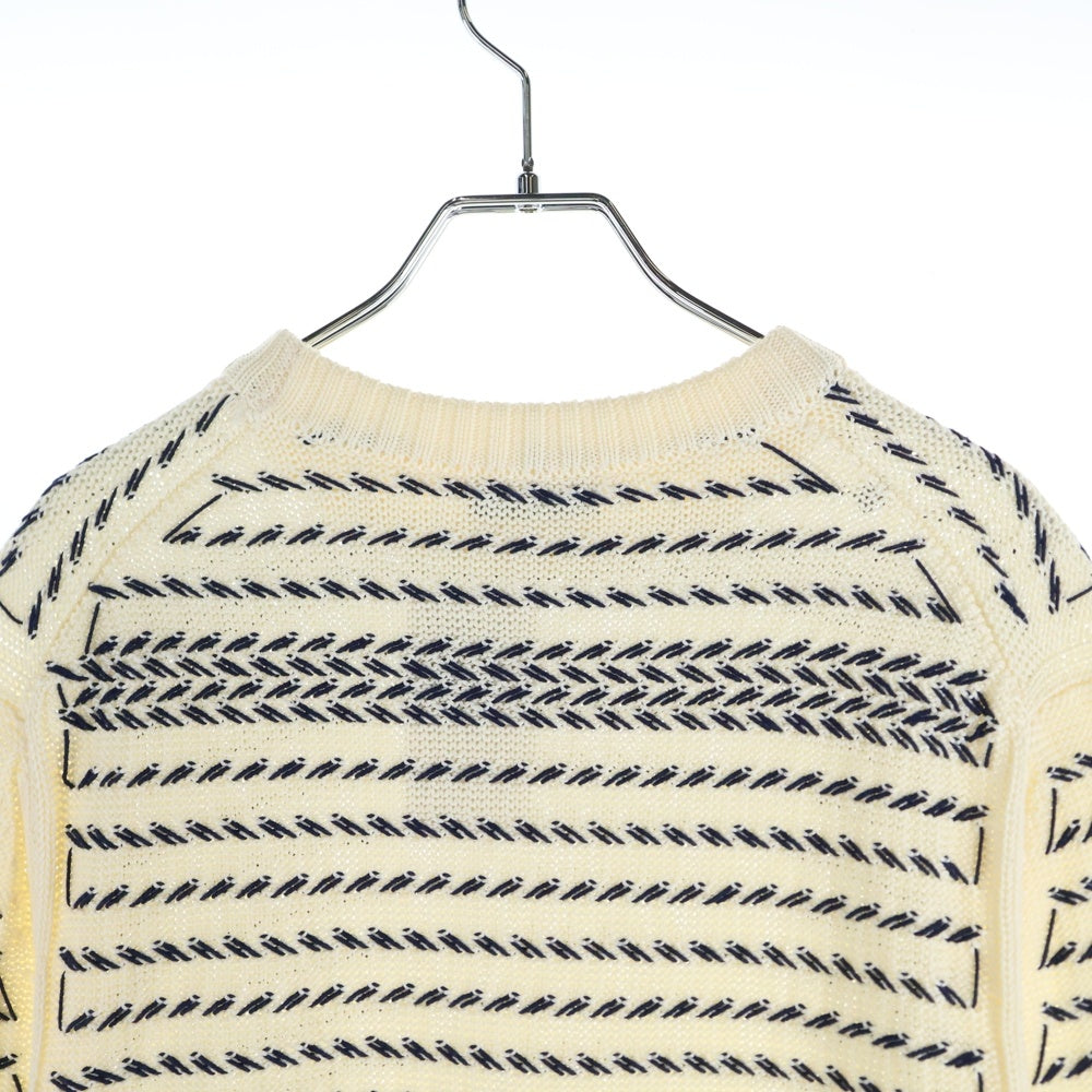 DIOR(ディオール) ロゴ刺繍 ストライプ刺繍 クルーネック ニットセーター ホワイト 183M630AT245