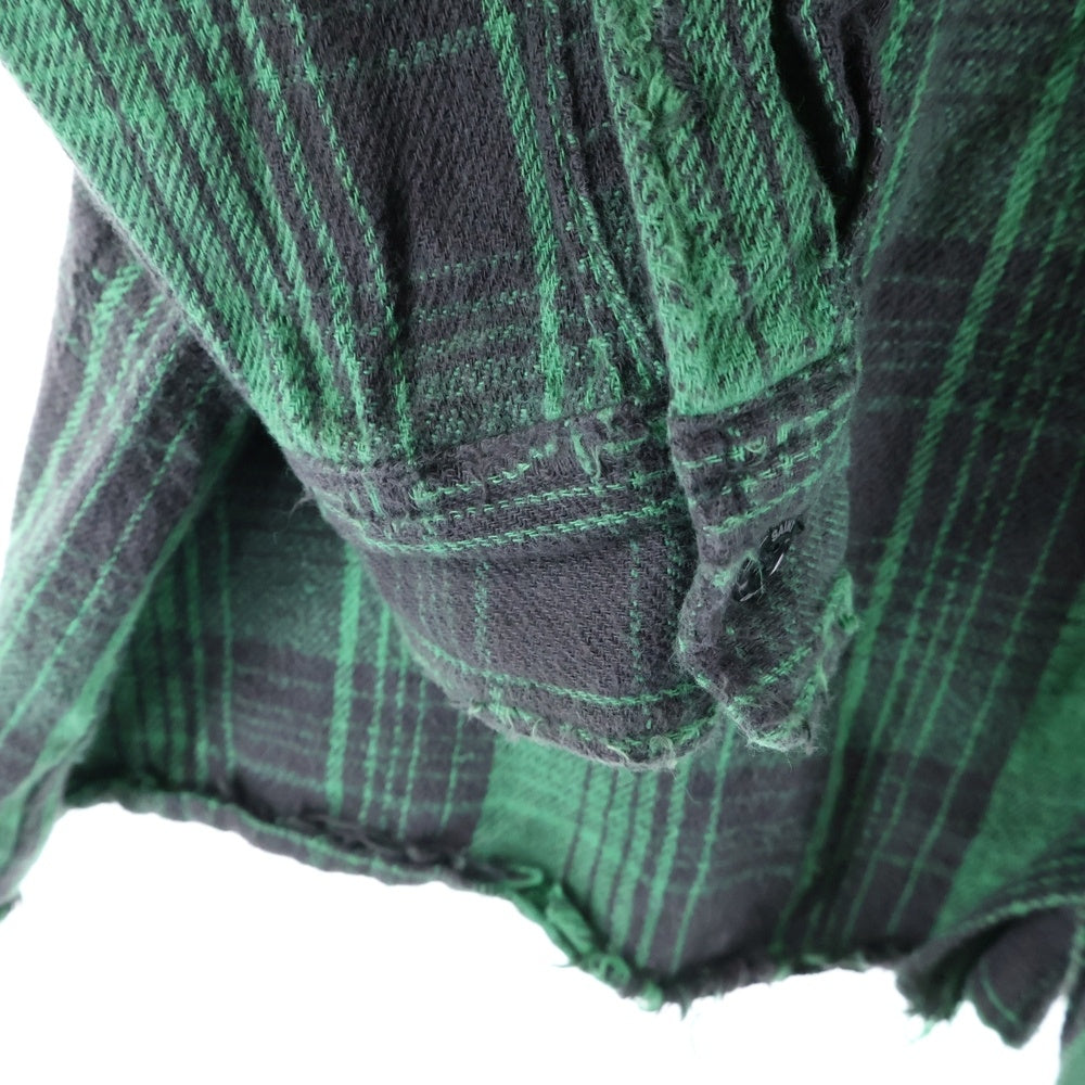 SAINT MICHAEL(セントマイケル) 24SS FRNL CHECK SHIRTS FRNL フランネル ダメージ加工 チェック長袖シャツ グリーン SM-YS8-0000-024
