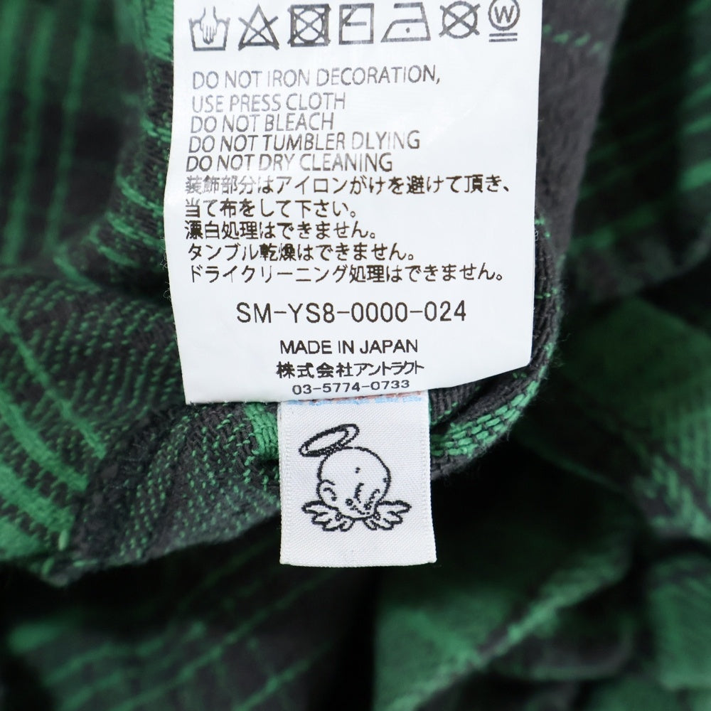 SAINT MICHAEL(セントマイケル) 24SS FRNL CHECK SHIRTS FRNL フランネル ダメージ加工 チェック長袖シャツ グリーン SM-YS8-0000-024