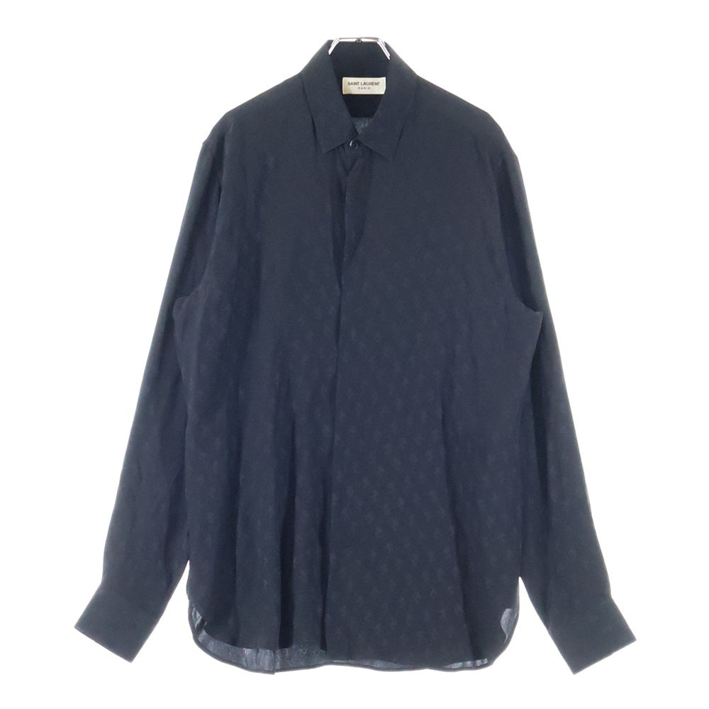 SAINT LAURENT PARIS(サンローランパリ) 18AW 総柄 長袖シルクシャツ ブラック 528009 Y333T