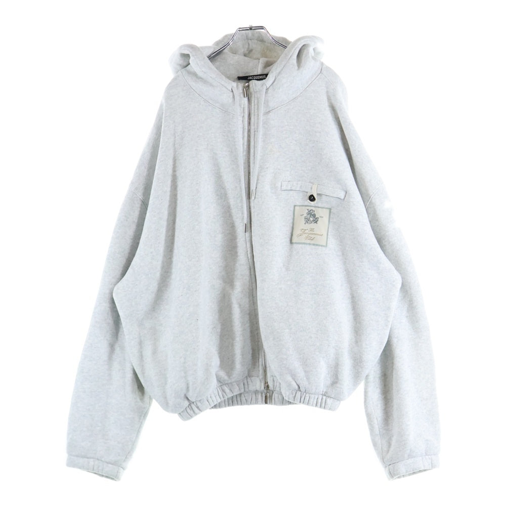 JACQUEMUS(ジャックムス) 25SS Le Hoodie Torneo バックロゴデザイン ダブルジップアップパーカー スウェットフーディ グレー 255JS302-2465