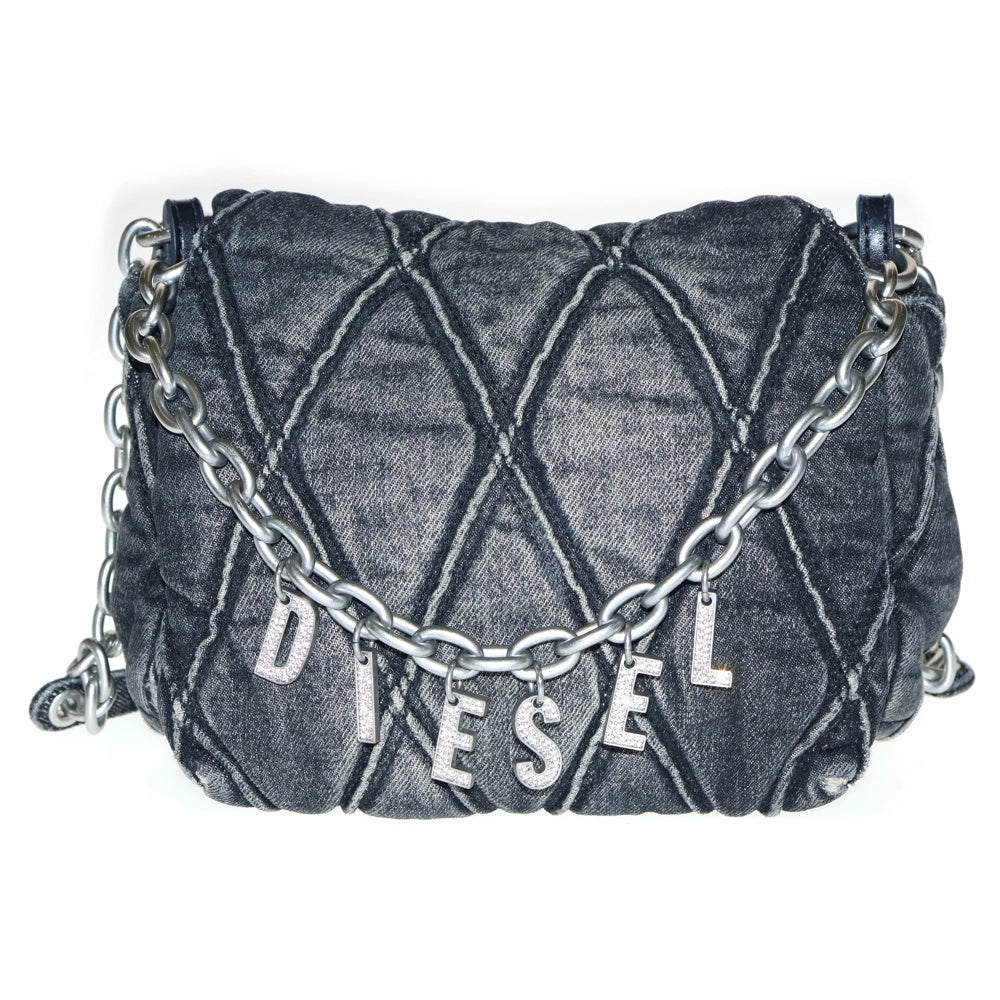 DIESEL(ディーゼル) Charm-D チャーム キルティング デニムショルダーバッグ グレー レディース