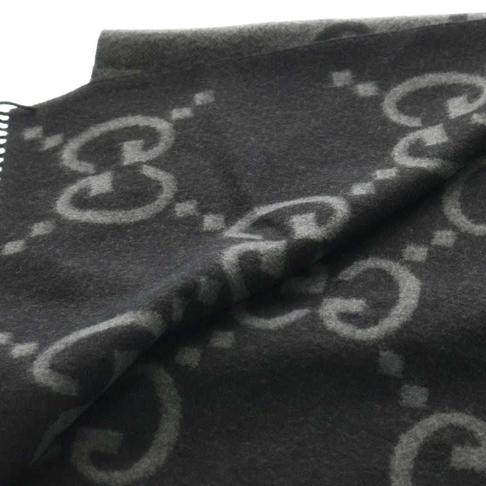 GUCCI(グッチ) Cashmere Knit Scarf GGロゴ カシミヤマフラー スカーフ グレー 674275 4GABX