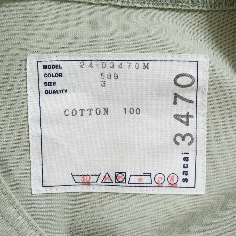 Sacai(サカイ) 24SS Cotton Jersey T-Shirt コットン ジャージー 半袖Tシャツ カットソー ライトグリーン 24-03470M