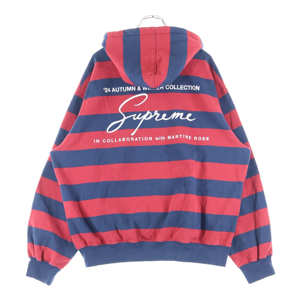SUPREME(シュプリーム) 24AW ×Martine Rose Hooded Sweatshirt マーティンローズ ボーダー プルオーバースウェットパーカー フーディー レッド/ネイビー
