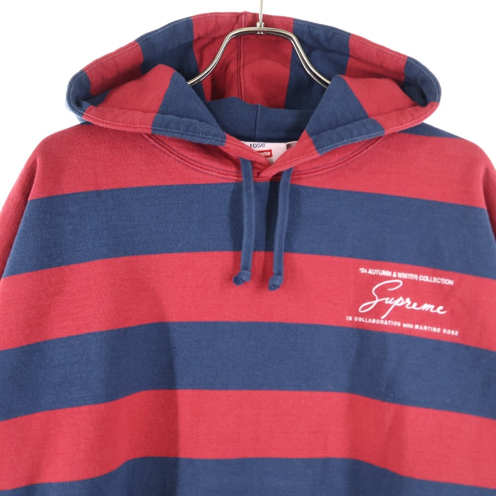 SUPREME(シュプリーム) 24AW ×Martine Rose Hooded Sweatshirt マーティンローズ ボーダー プルオーバースウェットパーカー フーディー レッド/ネイビー