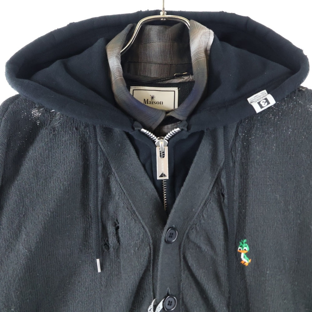 MAISON MIHARAYASUHIRO(メゾンミハラヤスヒロ) 25SS Triple Layered Knit Cardigan トリプルレイヤード ニットカーディガン 長袖シャツ ジップパーカー ブラック A14CD501