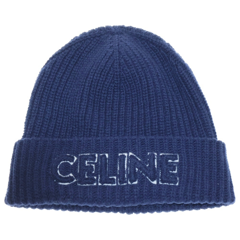 CELINE(セリーヌ) Wool Beanie ロゴ刺繍 ウールニットビーニー 帽子 ネイビー 2AUY8969P.38NO