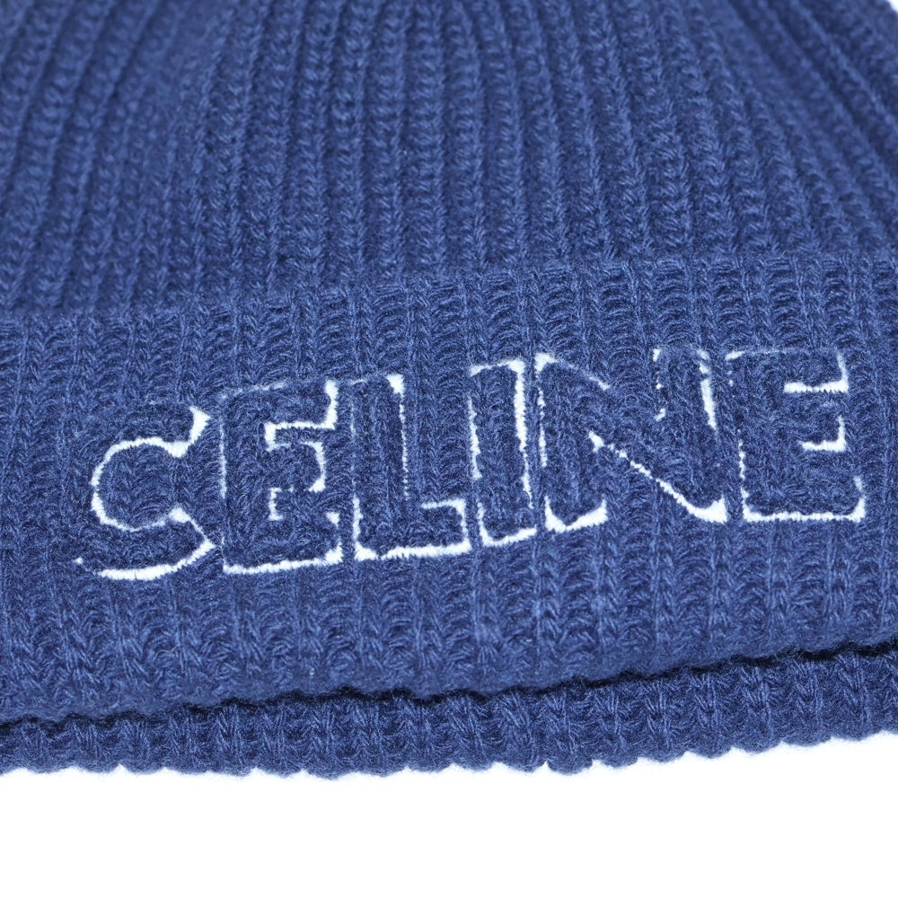 CELINE(セリーヌ) Wool Beanie ロゴ刺繍 ウールニットビーニー 帽子 ネイビー 2AUY8969P.38NO