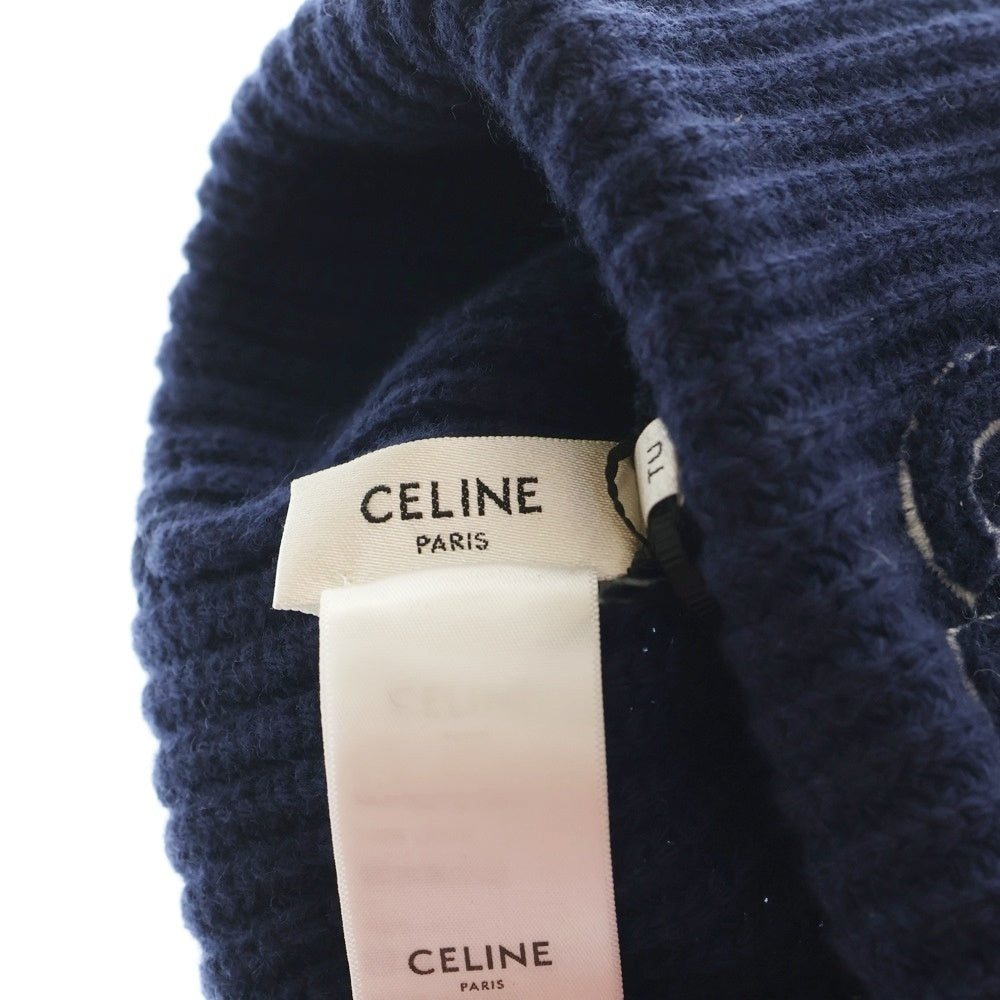 CELINE(セリーヌ) Wool Beanie ロゴ刺繍 ウールニットビーニー 帽子 ネイビー 2AUY8969P.38NO