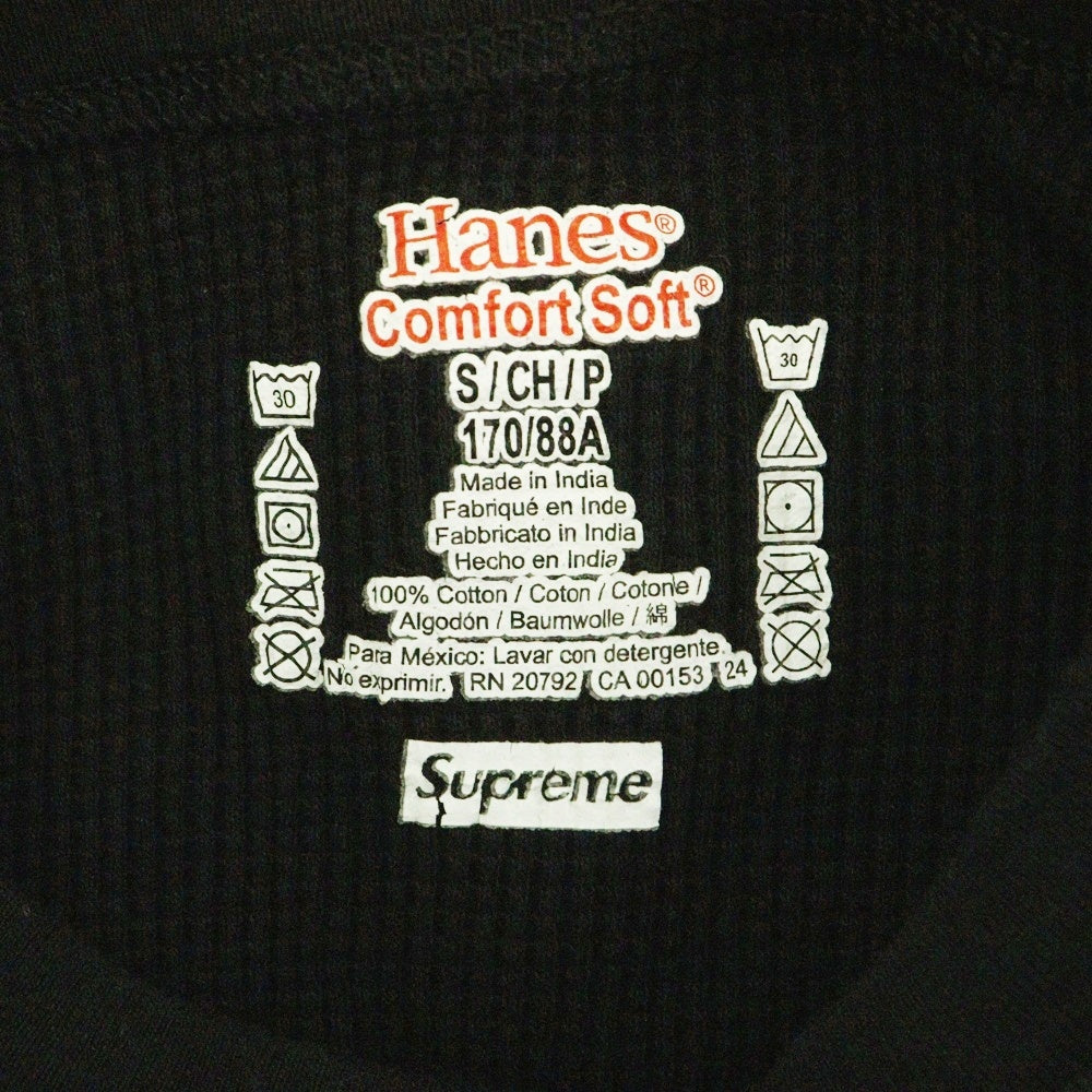 SUPREME(シュプリーム) 24AW ×Hanes Bones Thermal Crew ヘインズ ボーンプリント クルーネック サーマル ロングスリーブ 長袖Tシャツ ブラック