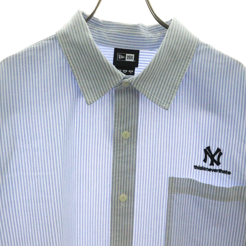 NEW ERA(ニューエラ) 24SS ×thisisneverthat NY ディスイズネバーザット ニューヨークヤンキース ストライプ半袖シャツ ホワイト/ライトブルー