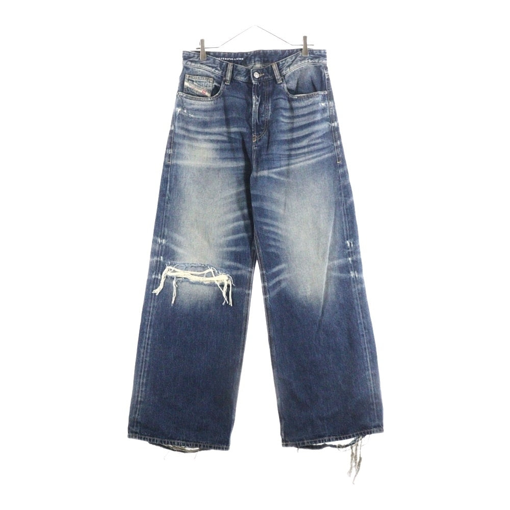 DIESEL(ディーゼル) D-Rise ダメージ加工 ワイドストレート デニムパンツ ボトムス ジーンズ インディゴ A06371