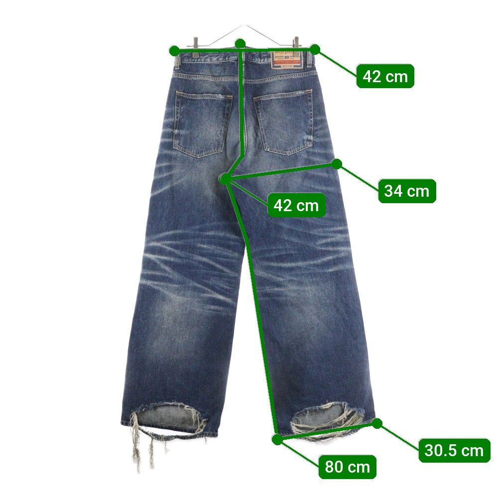 DIESEL(ディーゼル) D-Rise ダメージ加工 ワイドストレート デニムパンツ ボトムス ジーンズ インディゴ A06371