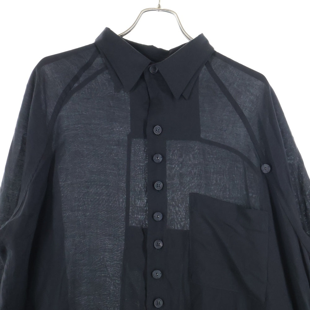 Yohji Yamamoto POUR HOMME(ヨウジヤマモト プールオム) プリーツ布付き 長袖ロングシャツ ブラック HS-B55-216