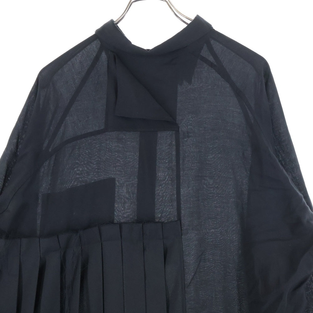 Yohji Yamamoto POUR HOMME(ヨウジヤマモト プールオム) プリーツ布付き 長袖ロングシャツ ブラック HS-B55-216