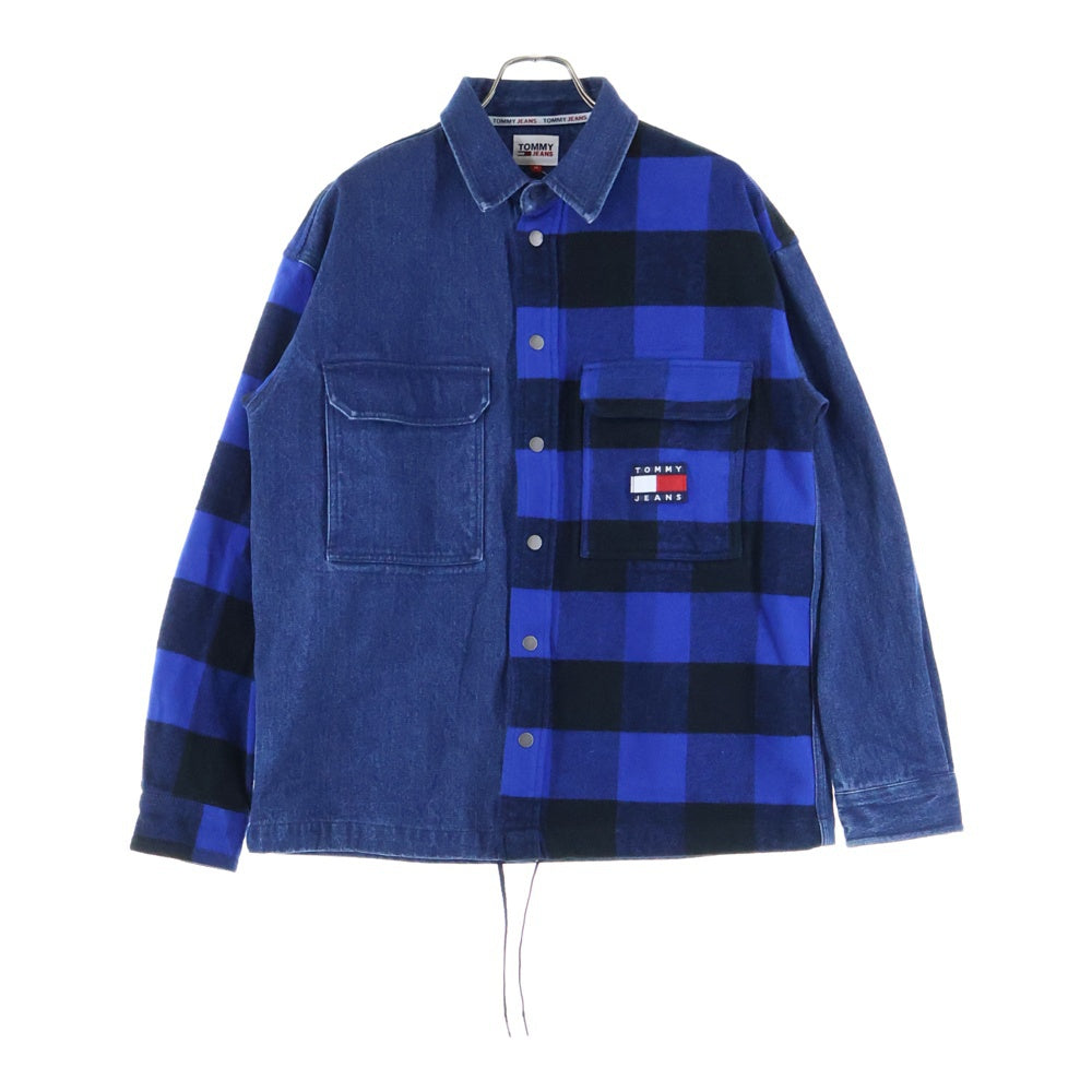 TOMMY JEANS(トミージーンズ) アシンメトリー ドッキング チェックデニム シャツジャケット ブルー