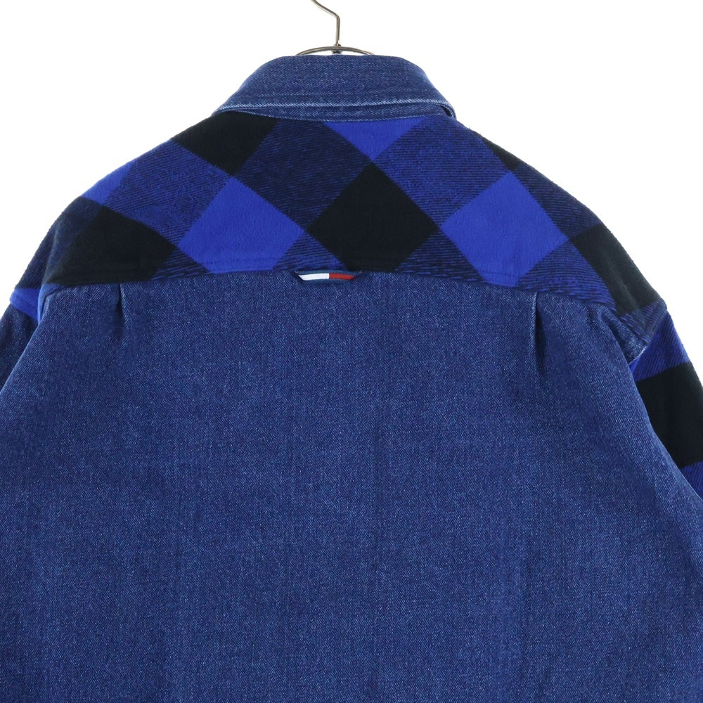 TOMMY JEANS(トミージーンズ) アシンメトリー ドッキング チェックデニム シャツジャケット ブルー
