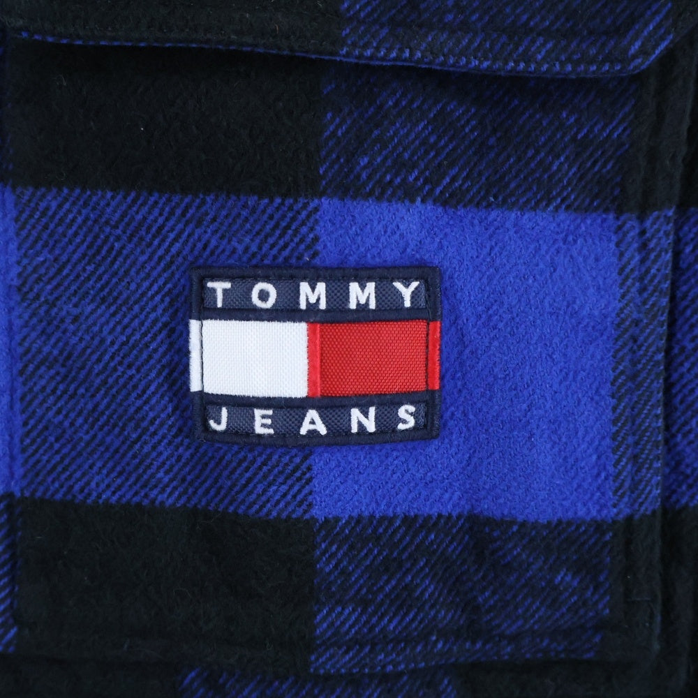 TOMMY JEANS(トミージーンズ) アシンメトリー ドッキング チェックデニム シャツジャケット ブルー