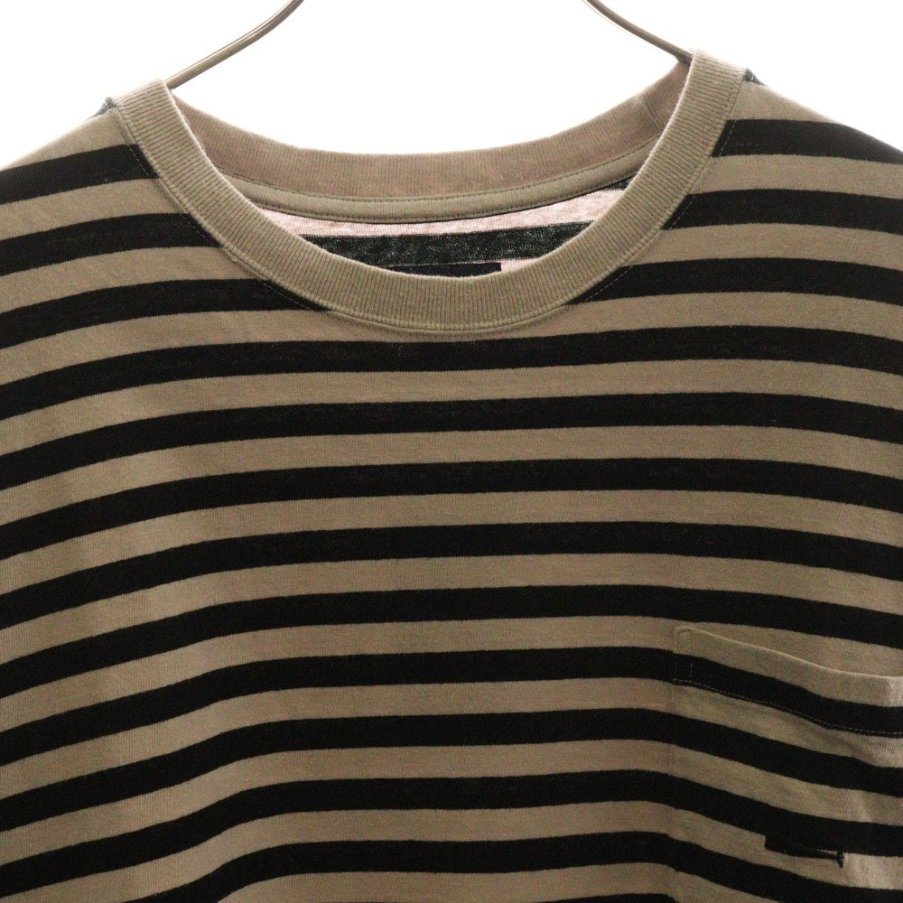 DESCENDANT(ディセンダント) ボーダーデザイン クルーネック 長袖Tシャツ ベージュ/ブラック