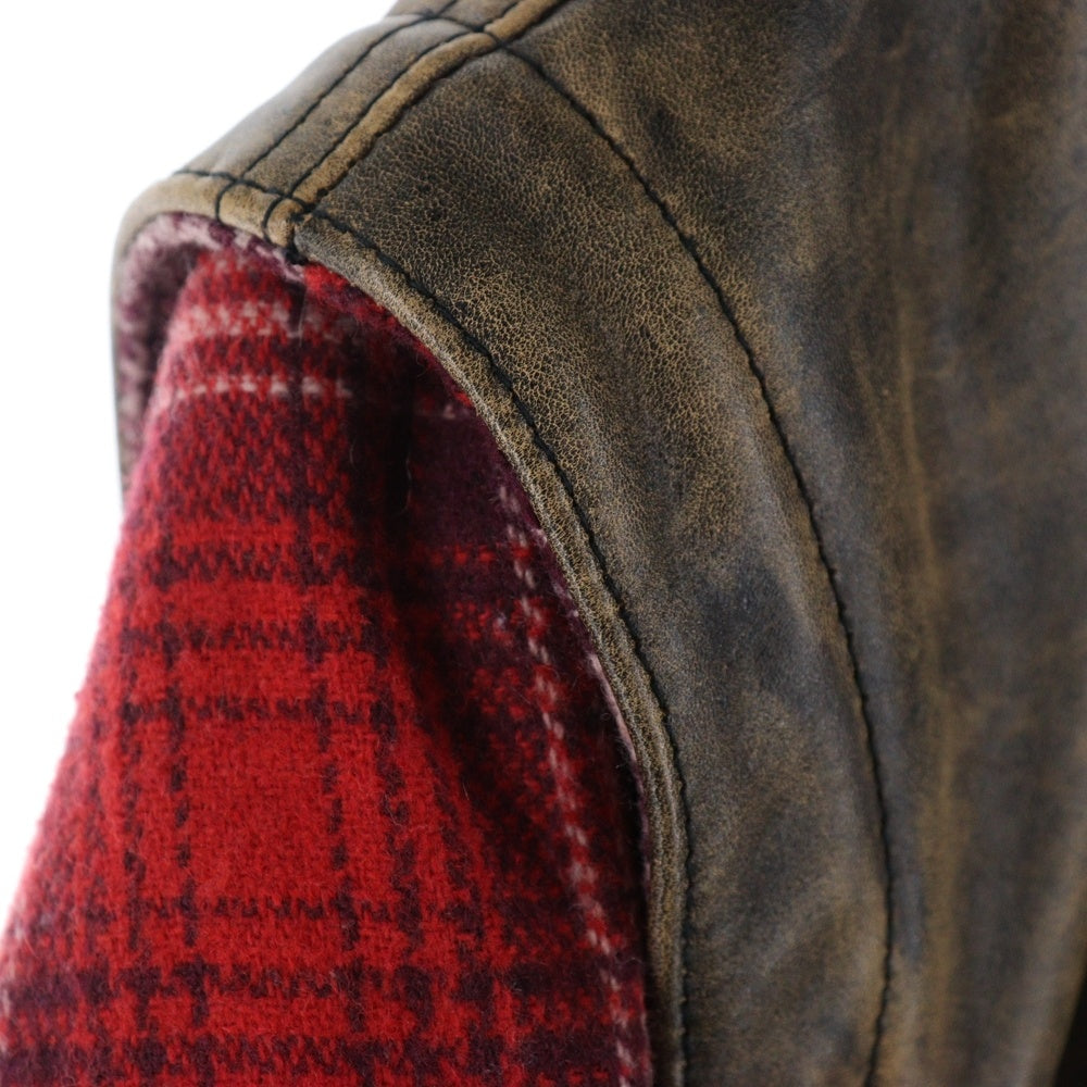 GUESS(ゲス) LETTERMAN JACKET レザー切替 レターマンジャケット ブラウン/レッド