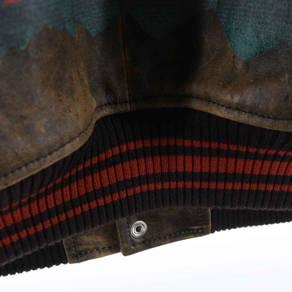 GUESS(ゲス) LETTERMAN JACKET レザー切替 レターマンジャケット ブラウン/レッド