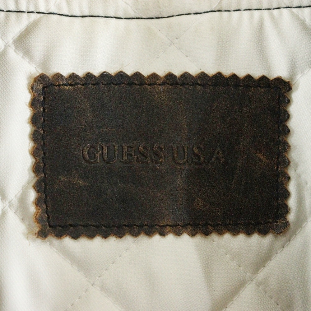 GUESS(ゲス) LETTERMAN JACKET レザー切替 レターマンジャケット ブラウン/レッド