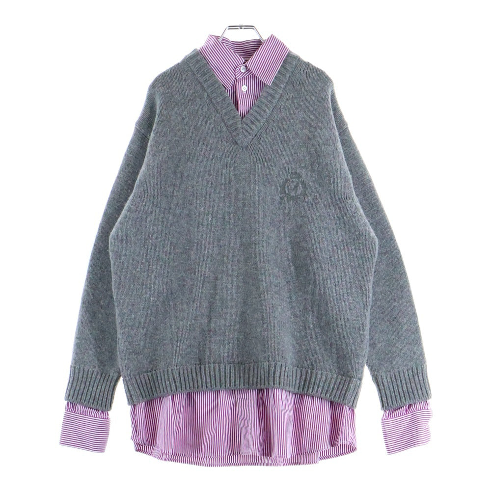 BALENCIAGA(バレンシアガ) Layered Shirt V-Neck Sweater シャツレイヤード Vネックニットセーター グレー レディース 852981 T1712