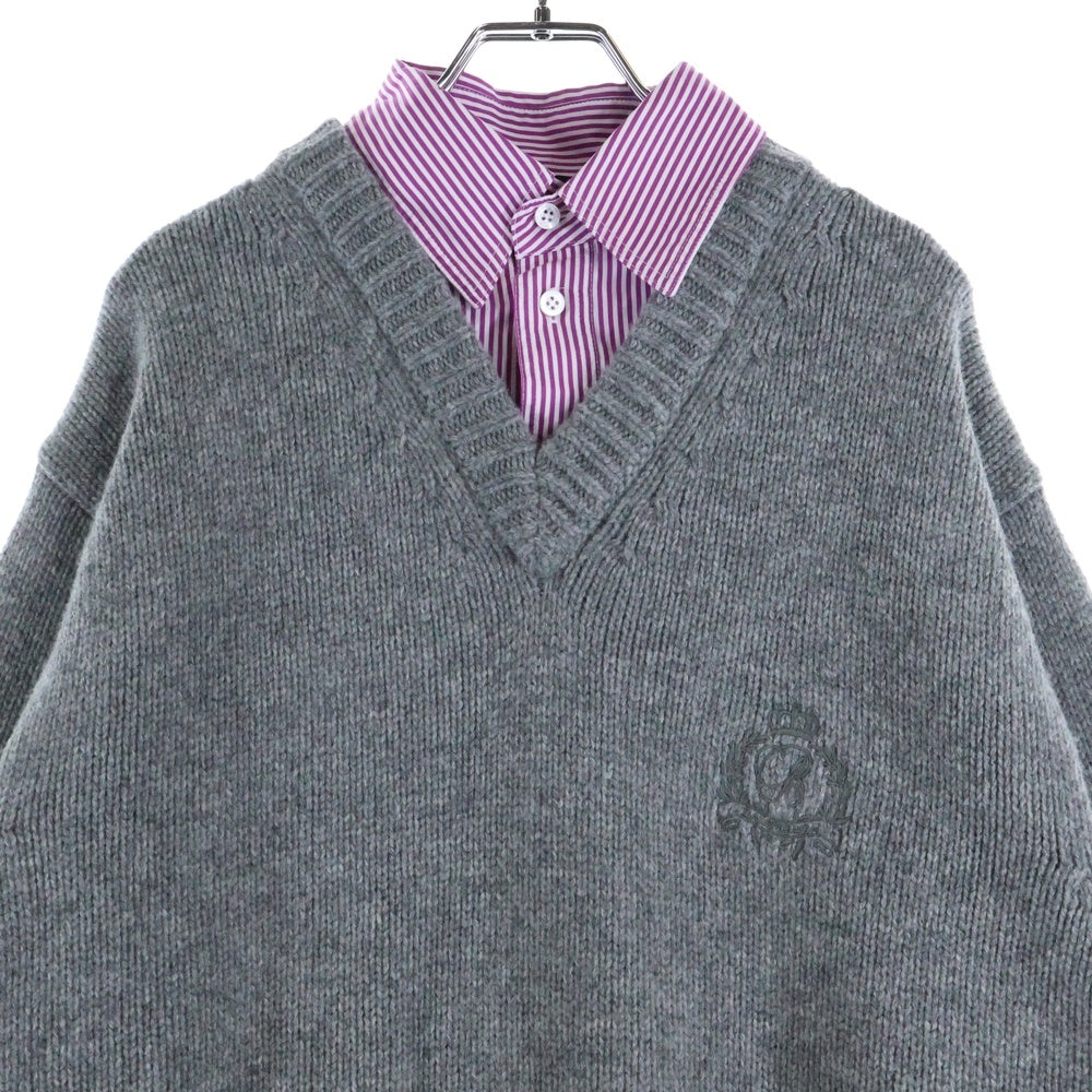 BALENCIAGA(バレンシアガ) Layered Shirt V-Neck Sweater シャツレイヤード Vネックニットセーター グレー レディース 852981 T1712