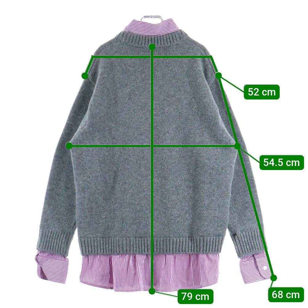 BALENCIAGA(バレンシアガ) Layered Shirt V-Neck Sweater シャツレイヤード Vネックニットセーター グレー レディース 852981 T1712