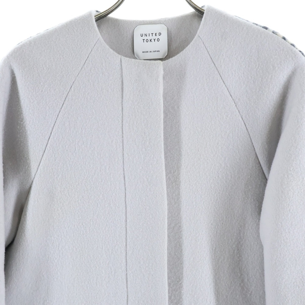 UNITED TOKYO(ユナイテッド トウキョウ) バックチェックフレアコート ノーカラーロングコート グレー レディース 142651003