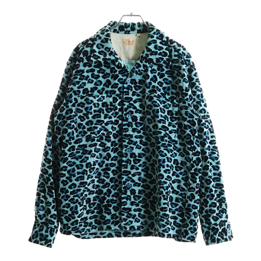 Style Eyes(スタイルアイズ) Mid 1950S Style Velveteen Sports Shirt レオパード ベロア長袖シャツ ブルー SE28973
