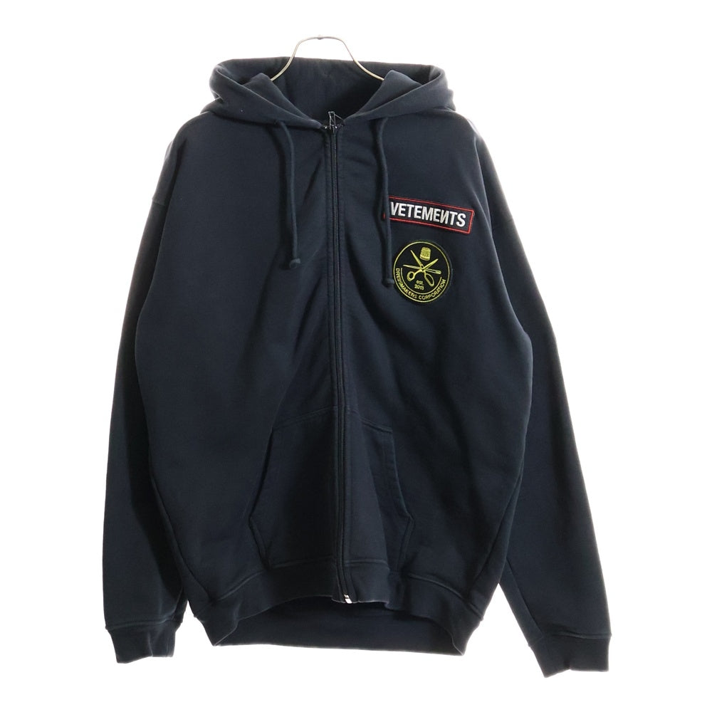 VETEMENTS(ヴェトモン) 20SS Police PatchedZzip Up Hoodie ポリスパッチ ジップアップスウェットパーカー フーディー ブラック SS20TR316