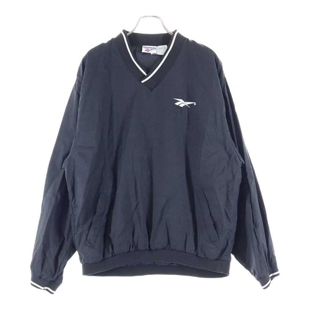 Reebok(リーボック) V Neck Nylon Jacket ロゴ刺繍 Vネックプルオーバーナイロンジャケット ブラック