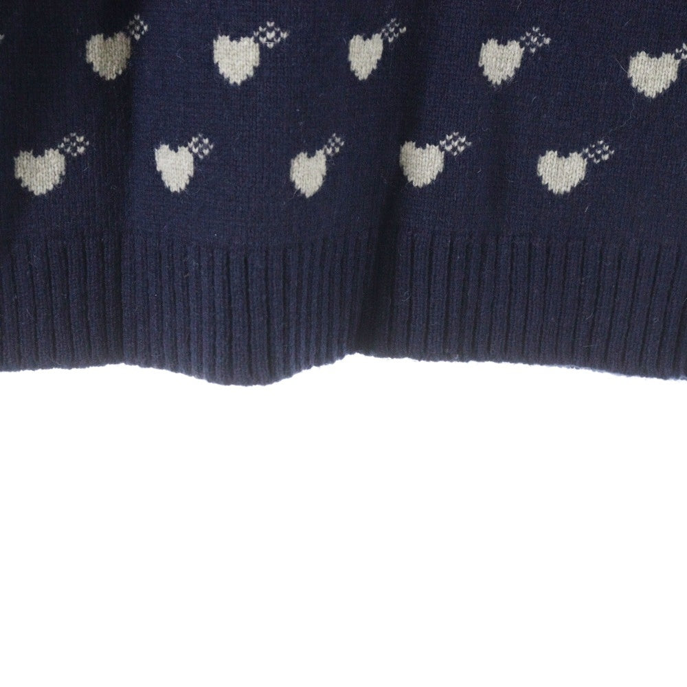 HUMAN MADE(ヒューマンメイド) Heart Knit Sweater ハート総柄 クルーネックウールニットセーター ネイビー