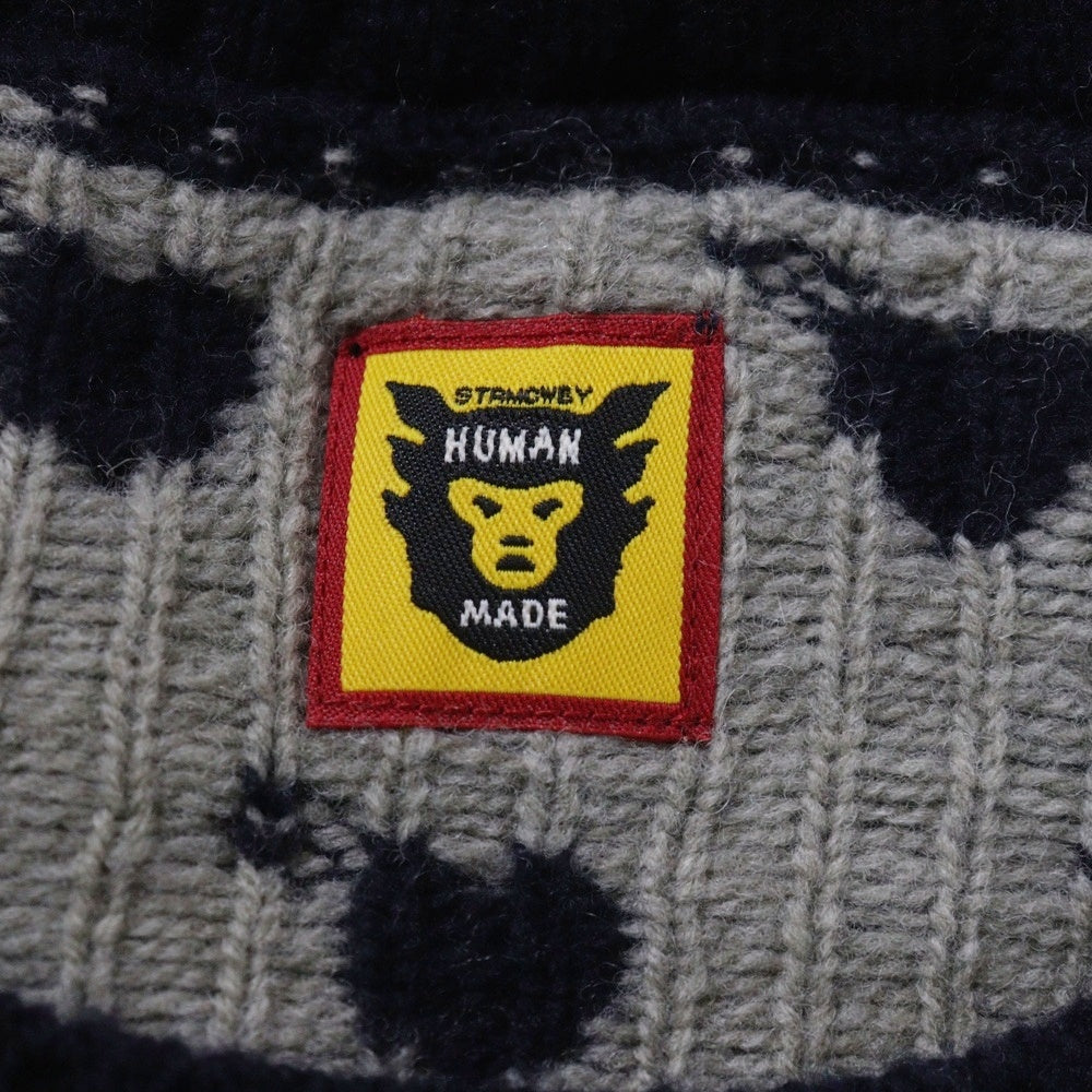 HUMAN MADE(ヒューマンメイド) Heart Knit Sweater ハート総柄 クルーネックウールニットセーター ネイビー