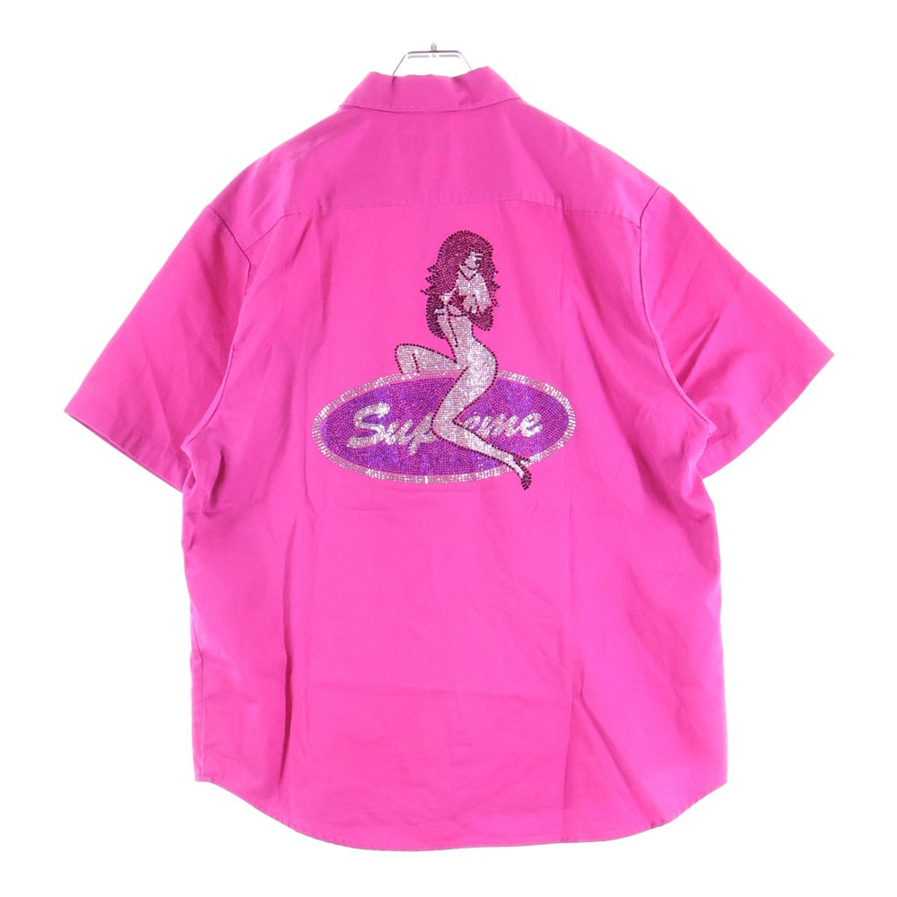 SUPREME(シュプリーム) 25SS Rhinestone Pin Up Work Shirt ラインストーンピンアップワーク 半袖シャツ ピンク