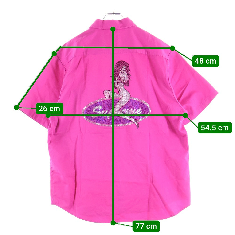 SUPREME(シュプリーム) 25SS Rhinestone Pin Up Work Shirt ラインストーンピンアップワーク 半袖シャツ ピンク