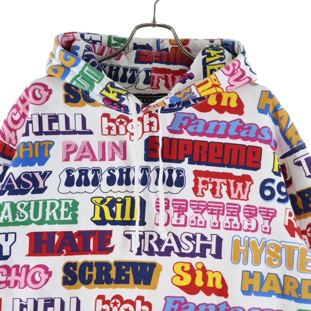 SUPREME(シュプリーム) 17AW ×HYSTERIC GLAMOUR Text Hoodie ヒステリックグラマー テキスト 総柄プルオーバースウェットパーカー フーディー ホワイト
