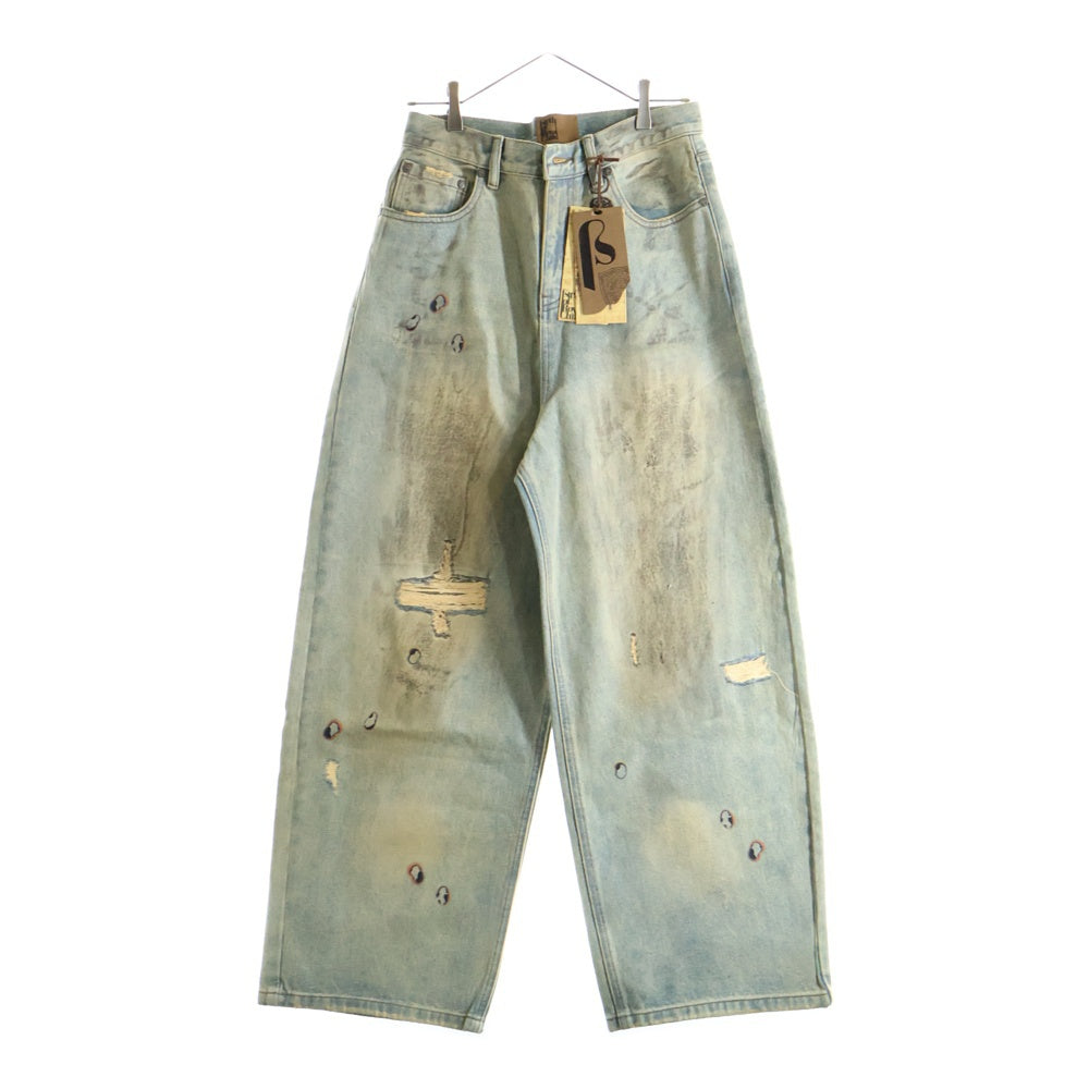 BIRTH OF ROYAL CHILD(バースオブロイヤルチャイルド) Dirty-Washed Brushing Wax Baggy Denim ダメージ加工 ワックスバギーデニムパンツ インディゴ
