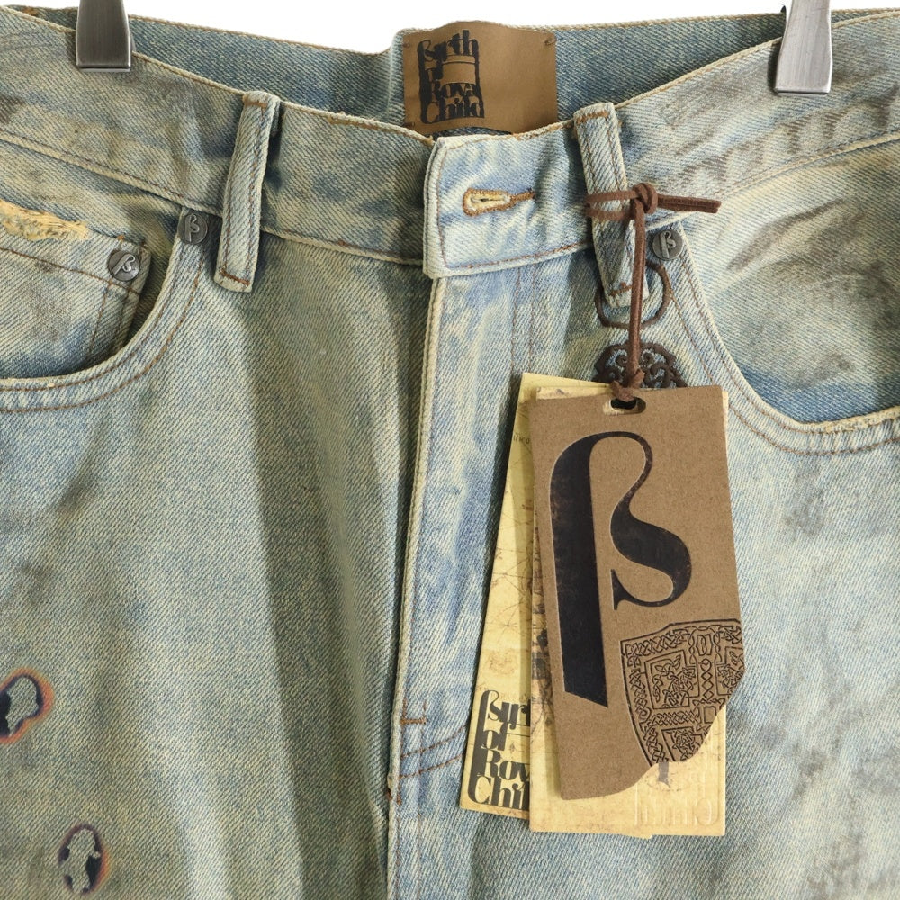 BIRTH OF ROYAL CHILD(バースオブロイヤルチャイルド) Dirty-Washed Brushing Wax Baggy Denim ダメージ加工 ワックスバギーデニムパンツ インディゴ