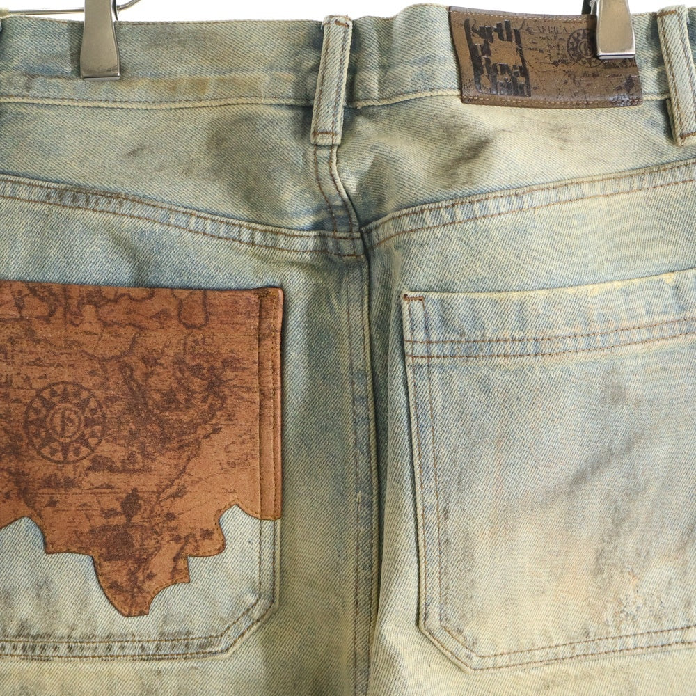 BIRTH OF ROYAL CHILD(バースオブロイヤルチャイルド) Dirty-Washed Brushing Wax Baggy Denim ダメージ加工 ワックスバギーデニムパンツ インディゴ