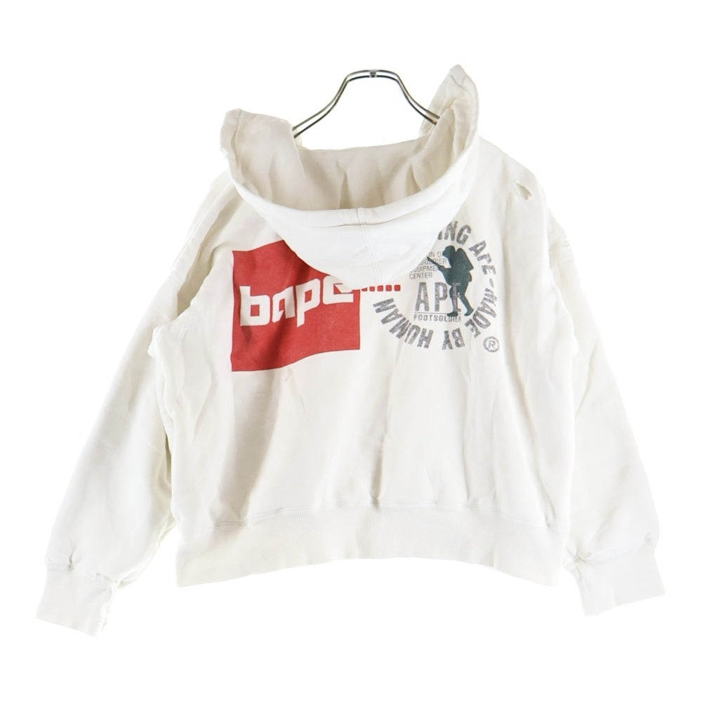 A BATHING APE(アベイシングエイプ) 90s Soldier Hoodie Separate 初期 ダメージ加工 フットソルジャー バックプリント プルオーバースウェットパーカー ホワイト