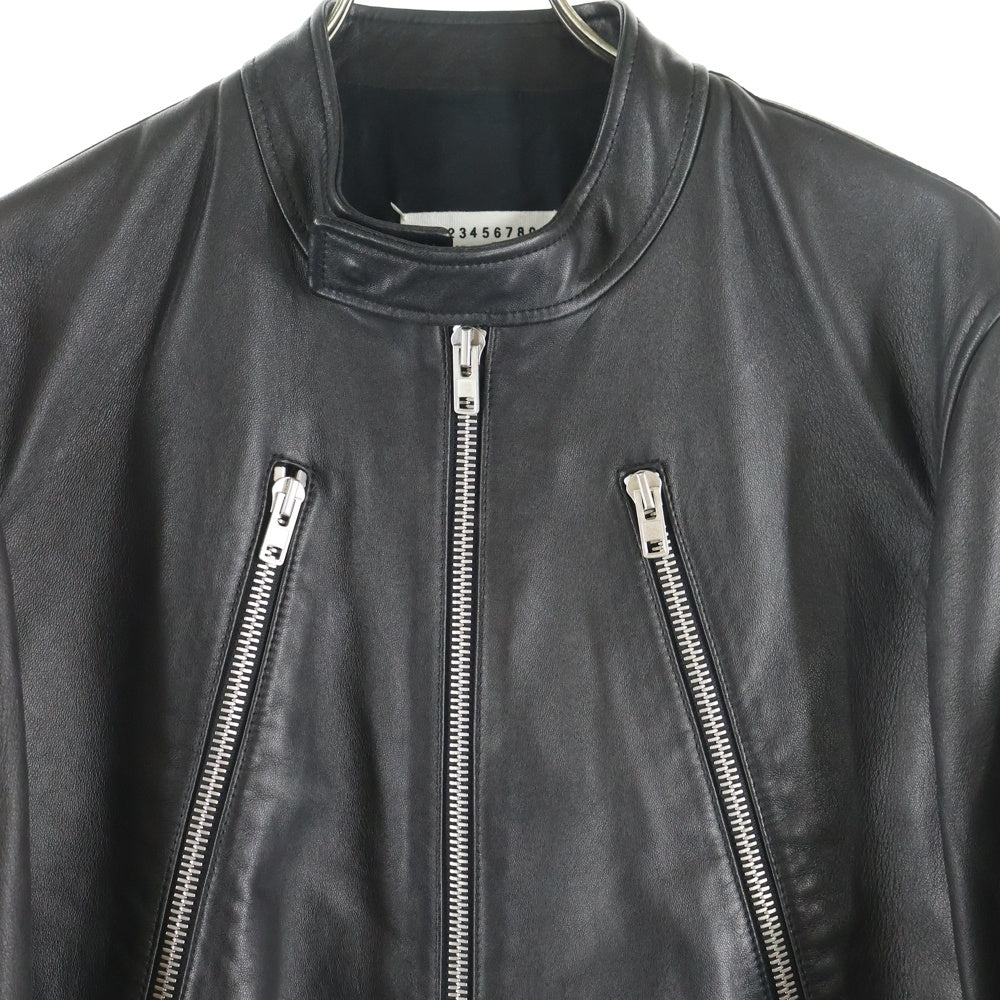 Maison Margiela 14(メゾンマルジェラ) 22SS 5-ZIP LEATHER JACKET 八の字 ラムレザー シングルライダース ジャケット ハの字 ブラック S50AM0489 SY1460