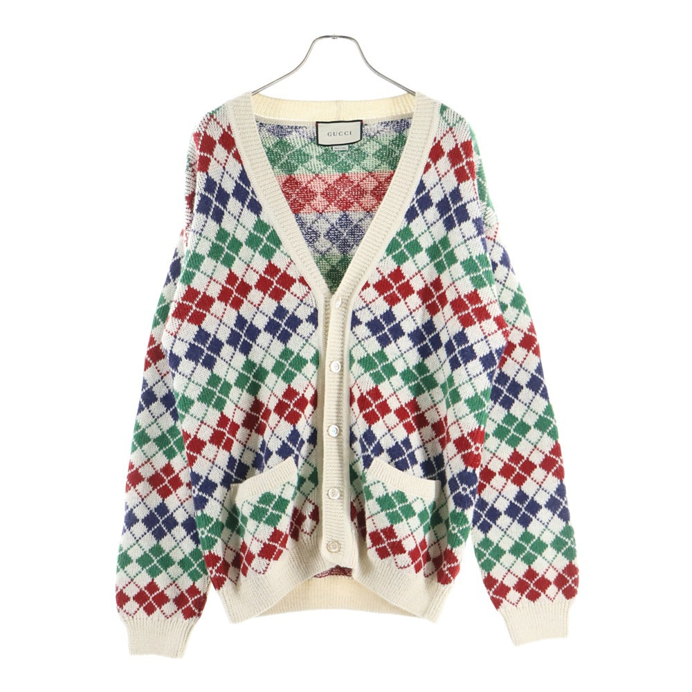 GUCCI(グッチ) ARGYLLE CHECK CARDIGAN アーガイルチェック ニットカーディガン マルチ 595464 XKAXT