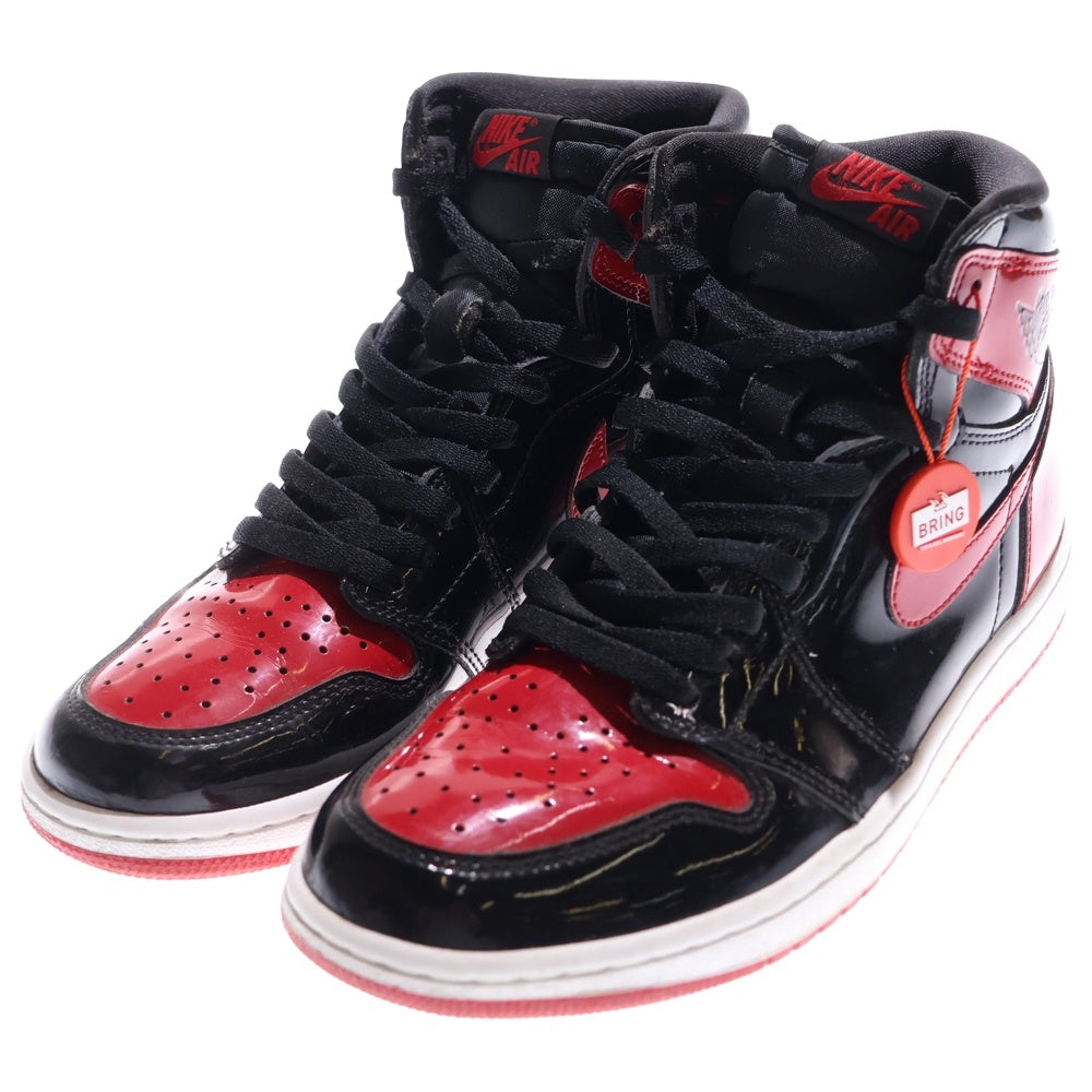 NIKE(ナイキ) AIR JORDAN1 HIGH OG エアジョーダン1 パテントブレッド ハイカットスニーカー ブラック/レッド US9.5/27.5cm 555088-063